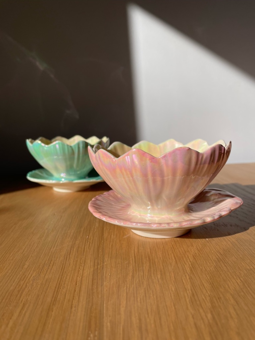 Vintage Royal Winton Grimwades Iridescent Lotus Dessert Bowls Set of Two 1940s